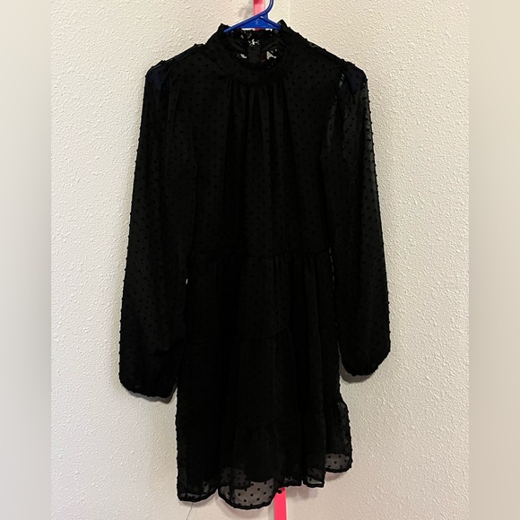 Trixxi Black Grated Polka Dot Dress - Picture 1 of 4